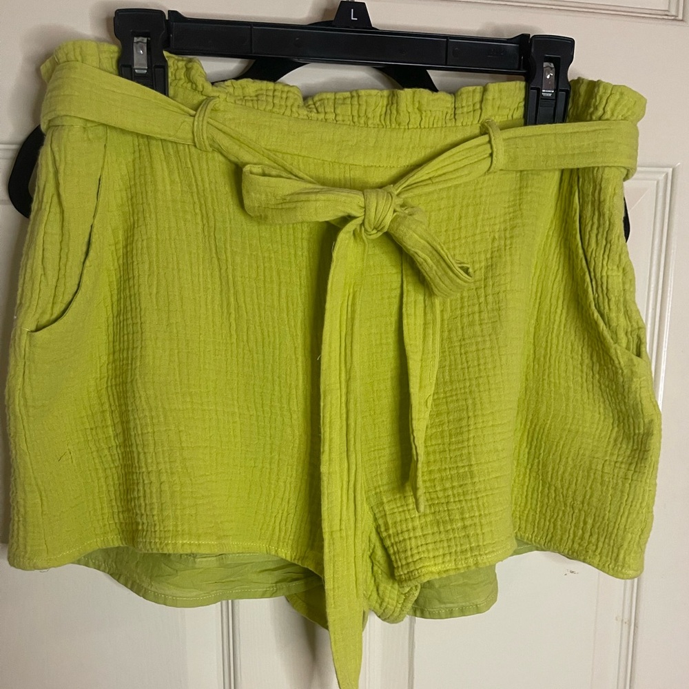 Lulu's Lime Green Paperbag Waist Tie Shorts